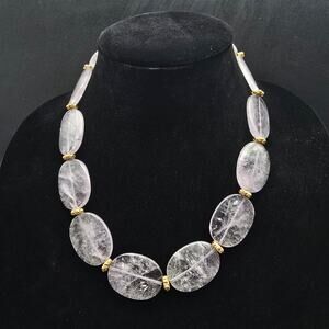 Clear Pink Glass Statement Necklace Chunky Costume Jewelry